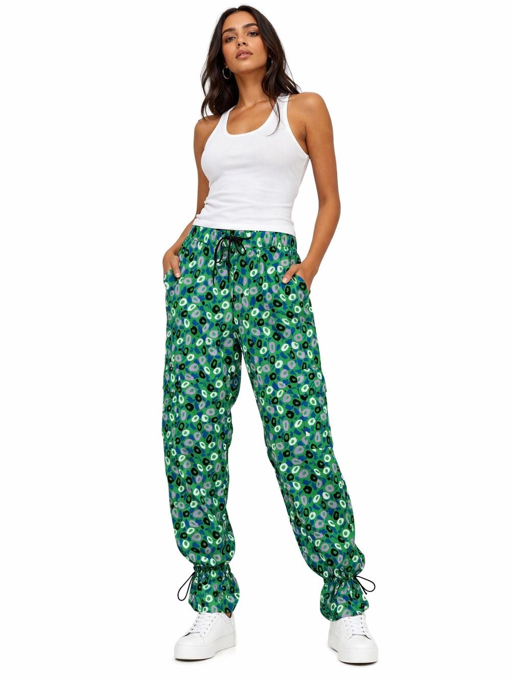 2020s Diane von Furstenberg for Target Green Abstract Nylon Cargo Pants NWT M